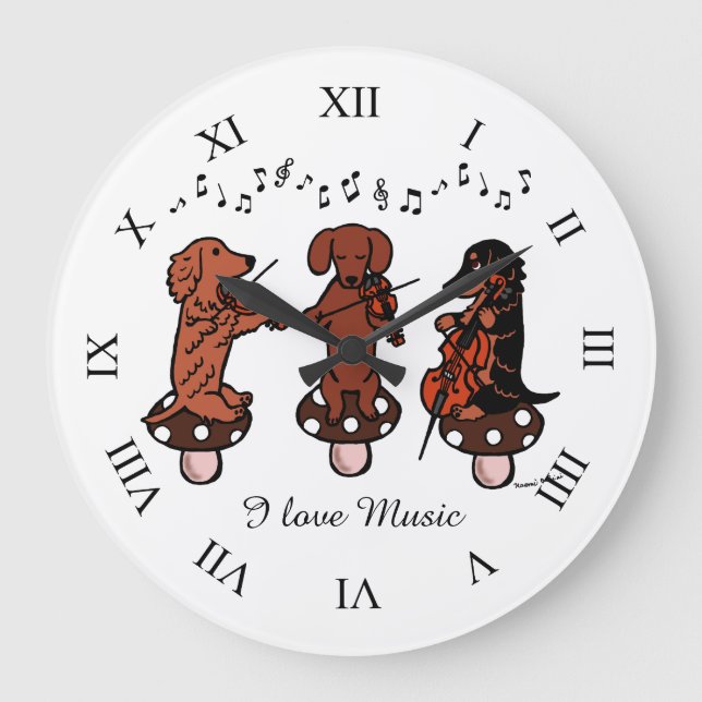 Dachshund String Trio Musicians wall clock (Front)