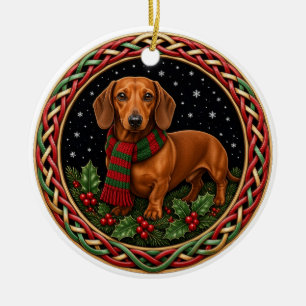 Dachshund Striped Scarf Celtic Christmas Ceramic Ornament