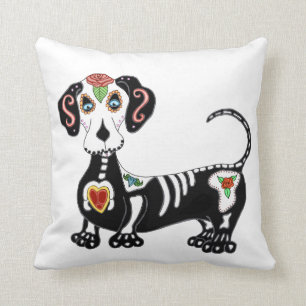Dachshund Sugar Skull Throw Pillow