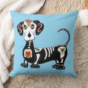Dachshund Sugar Skull Throw Pillow