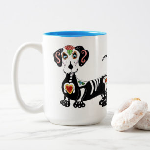 Dachshund Sugar Skull Two-Tone Coffee Mug