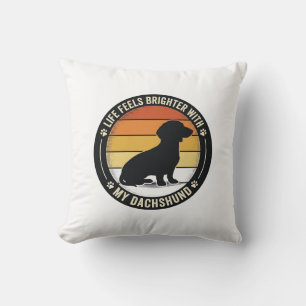 Dachshund Sunset Shirt Vintage Dog Lover Design_1 Throw Pillow