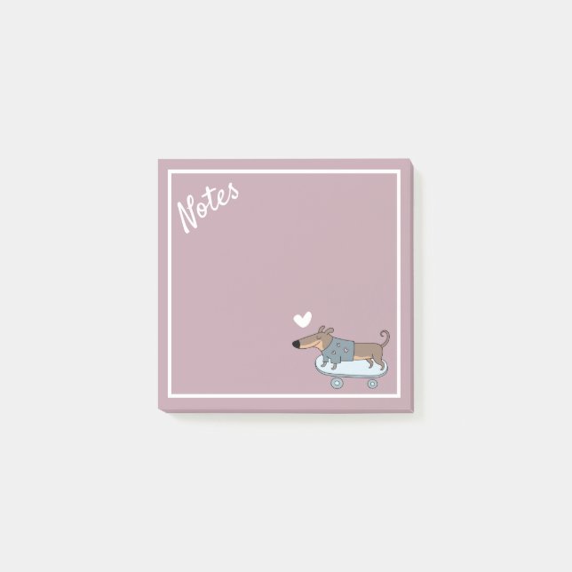 Dachshund sur Skateboard Post-It Notes (Devant)