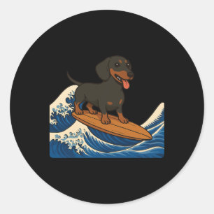 Dachshund Surfing Japanese Wave Weiner Dog _1 Classic Round Sticker