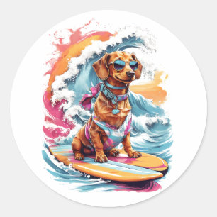 Dachshund T-shirt Design with Water Wave Splash Classic Round Sticker