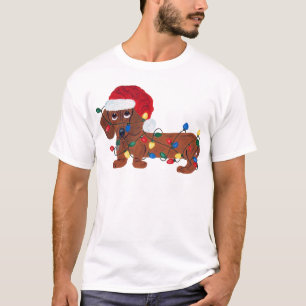 Dachshund Tangled In Christmas Lights T-Shirt