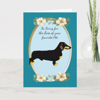 Dachshund Teal Floral Sympathy or Pet Loss Card