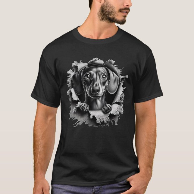Dachshund Tearing Out Ripping Through Clothes T-Shirt (Front)