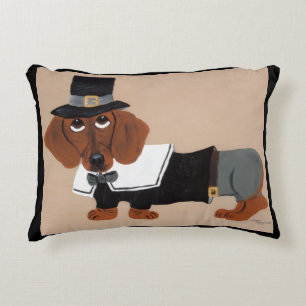Dachshund Thanksgiving Pilgrim Accent Pillow