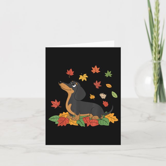 Dachshund Thanksgiving Pilgrim Autumn Fall Leaves  Card (Front)