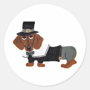 Dachshund Thanksgiving Pilgrim Classic Round Sticker