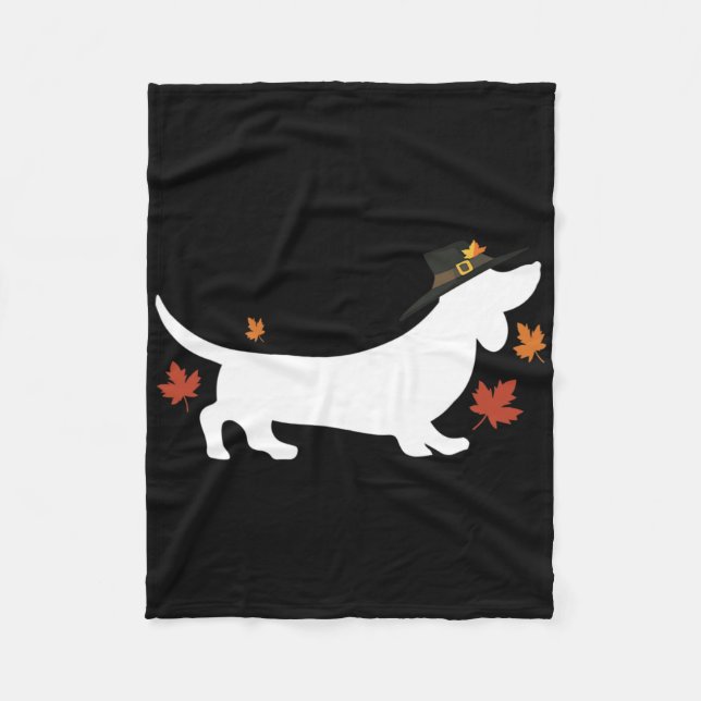 Dachshund Thanksgiving Pilgrim Fall  Fleece Blanket (Front)