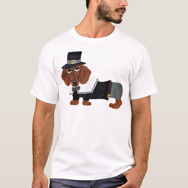 Dachshund Thanksgiving Pilgrim T-Shirt (Front)