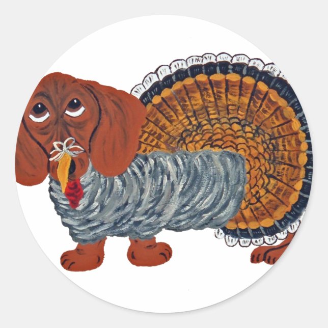 Dachshund Thanksgiving Turkey Classic Round Sticker (Front)
