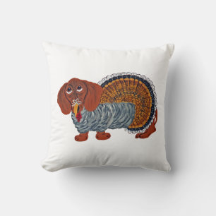 Dachshund Thanksgiving Turkey Throw Pillow