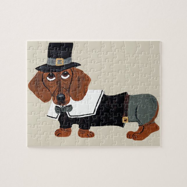 Dachshund Thanksgviving Pilgrim Jigsaw Puzzle (Horizontal)