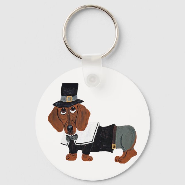Dachshund Thanksgviving Pilgrim Keychain (Front)