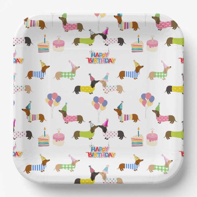 Dachshund Themed Birthday Party Plates (Front)