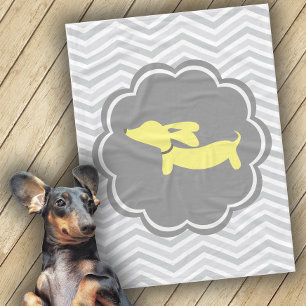 Dachshund Themed Nursery Yellow Gender Neutral Fleece Blanket