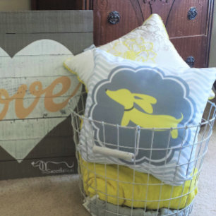 Dachshund Themed Nursery Yellow Gender Neutral Throw Pillow