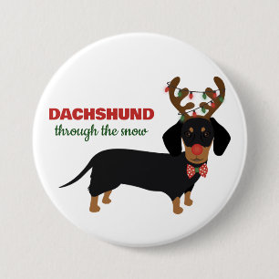 Dachshund Through Snow Cute Doxie Reindeer Dog 3 Inch Round Button