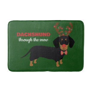 Dachshund Through Snow Cute Doxie Reindeer Dog Bath Mat