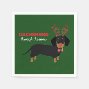 Dachshund Through Snow Cute Doxie Reindeer Dog Napkin