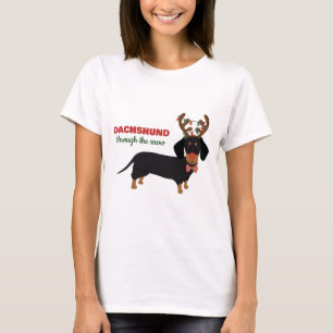 Dachshund Through Snow Cute Doxie Reindeer Dog T-Shirt