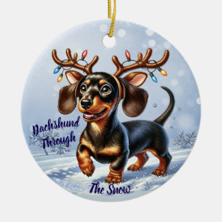 Dachshund Through the Snow  Ceramic Ornament