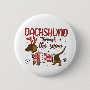Dachshund Through The Snow Christmas Dog Lover 2 Inch Round Button