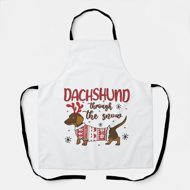 Dachshund Through The Snow Christmas Dog Lover Apron (Front)