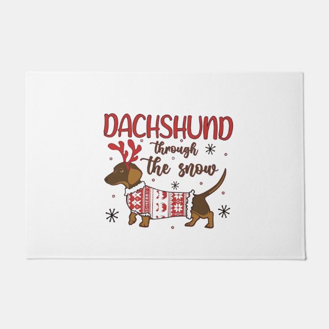 Dachshund Through The Snow Christmas Dog Lover Doormat (Front)