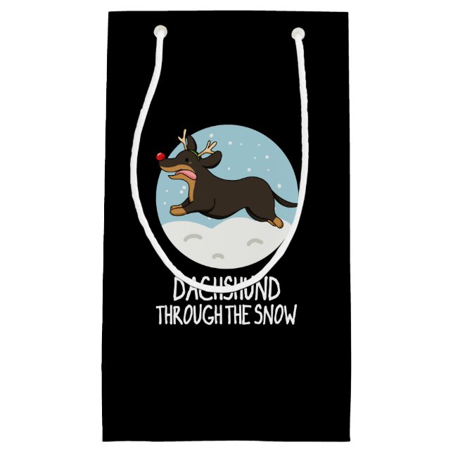 Dachshund Through The Snow Christmas Pun Dark BG Small Gift Bag (Front)