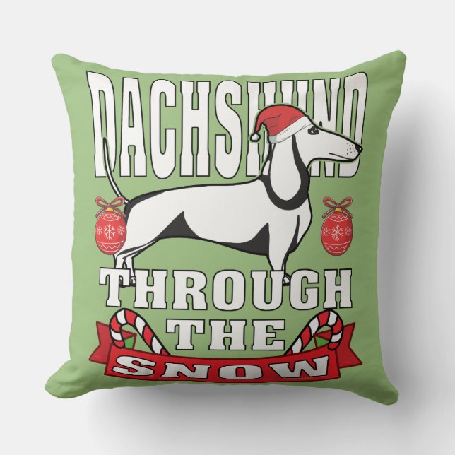 Dachshund Through The Snow Christmas Throw Pillow (Front)