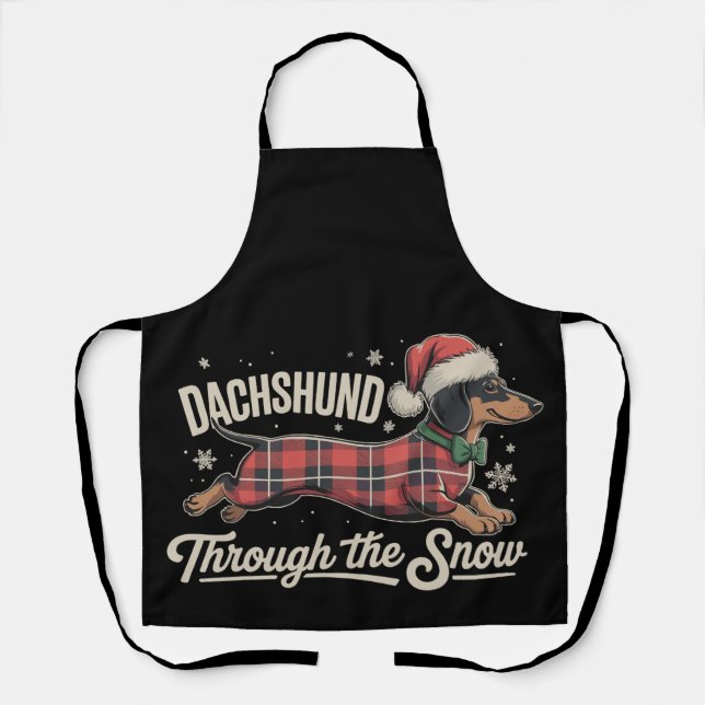 Dachshund Through The Snow Dog Christmas Plaid Apron (Front)