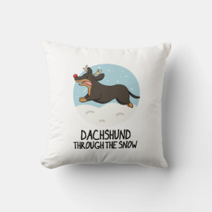 Dachshund Through The Snow Funny Christmas Pun Throw Pillow