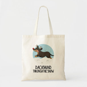 Dachshund Through The Snow Funny Christmas Pun  Tote Bag