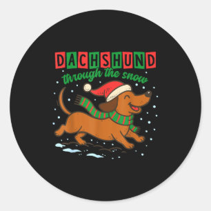 Dachshund Through The Snow Funny Christmas Wiener  Classic Round Sticker