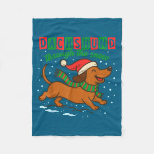 Dachshund Through The Snow Funny Christmas Wiener Fleece Blanket