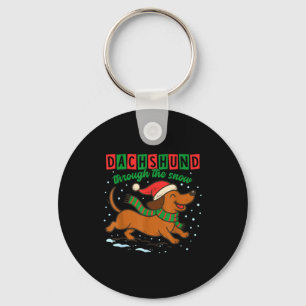 Dachshund Through The Snow Funny Christmas Wiener Keychain