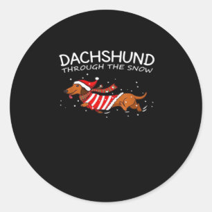 Dachshund Through The Snow Funny Dog Christmas Cla Classic Round Sticker