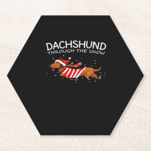 Dachshund Through The Snow Funny Dog Christmas Cla Paper Coaster