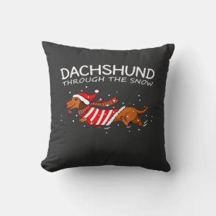 Dachshund Through The Snow Funny Dog Christmas Cla Throw Pillow