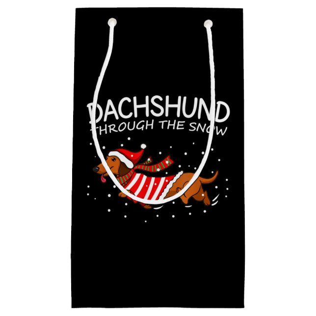 Dachshund Through The Snow Funny Dog Christmas Small Gift Bag (Front)