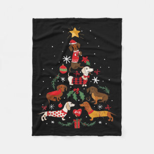 Dachshund Through The Snow Funny Dog Christmas Tre Fleece Blanket