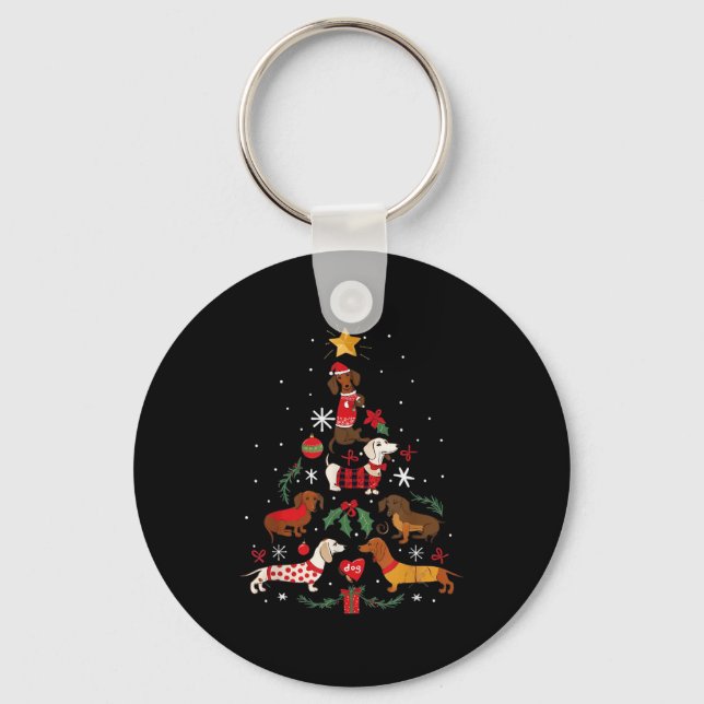 Dachshund Through The Snow Funny Dog Christmas Tre Keychain (Front)