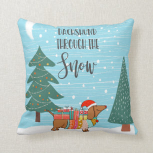 Dachshund Through The Snow funny dog lover Throw Pillow