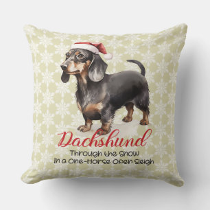 Dachshund Through The Snow in a One-Horse Sleigh Throw Pillow