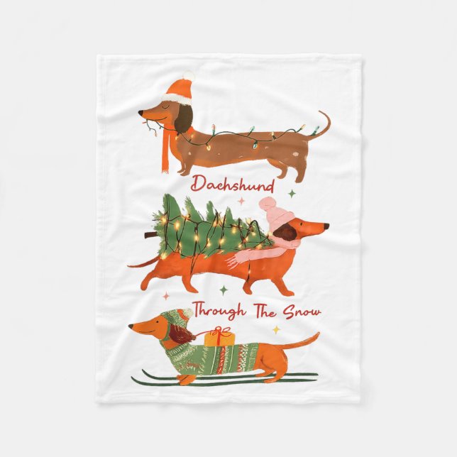 Dachshund Through The Snow Merry Christmas Dachshu Fleece Blanket (Front)