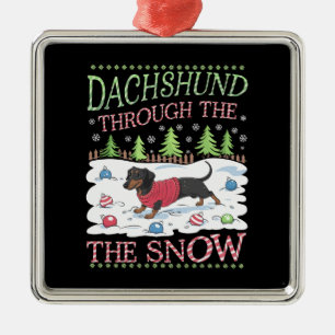 Dachshund Through the Snow Metal Ornament